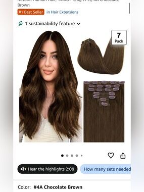 GooGoo Hair Chocolate Brown Clip-In Hair Extensions -color 4A 14in 7 pieces
